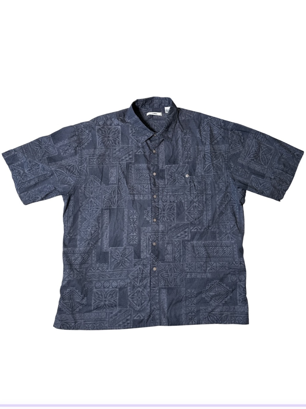 Vintage Campia Moda Men's Short Sleeve Button-Down Shirt - Gray Geometric XXL